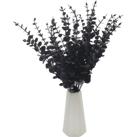 26 Pcs Black Artificial Eucalyptus Stems Faux Halloween Flowers Eucalyptuses - Picture 2 of 7